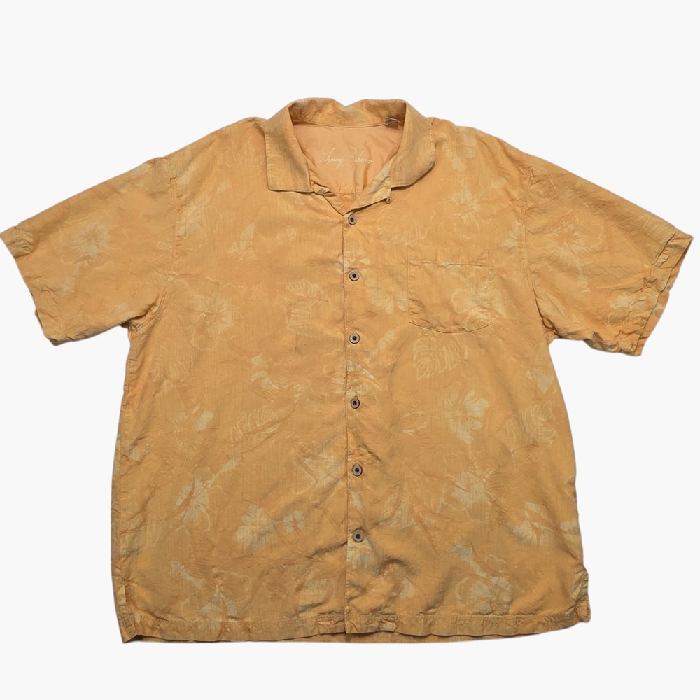 Tommy Bahama Mens XL Orange Tropical Floral Jacquard Short Sleeve Camp Shirt